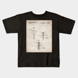 Golf Tee Patent - Golfing Fan Golfer Gift Art - Antique Kids T-Shirt